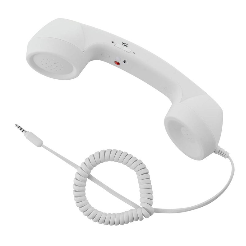 CM Vintage Retro Telephone Handset Cell Phone Receiver MIC Microphone for Cellphone Smartphone, 3.5 mm Socket (White) - Image 1